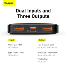 УМБ Baseus Bipow Digital Display 10000mAh 20W 3A с технологией QC3.0+PD3.0 2USB+Type-C + Кабель USB to Micro USB Черный