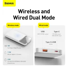 УМБ Baseus Magnetic 1in2 10000mAh 20W 3A QC3.0+PD3.0 с Беспроводной зарядкой Qi 10W Белый