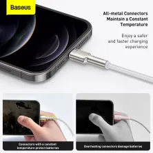 Кабель Baseus Cafule Metal Cable USB to Lightning 2.4A 1m Білий