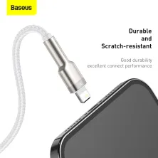 Кабель Baseus Cafule Metal Cable USB to Lightning 2.4A 1m Білий