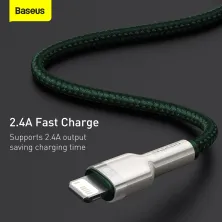 Кабель Baseus Cafule Metal Cable USB to Lightning 2.4A 2m Зелений