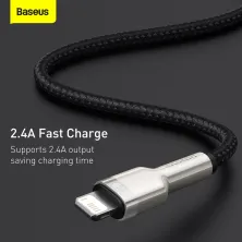 Кабель Baseus Cafule Metal Cable USB to Lightning 2.4A 2m Черный
