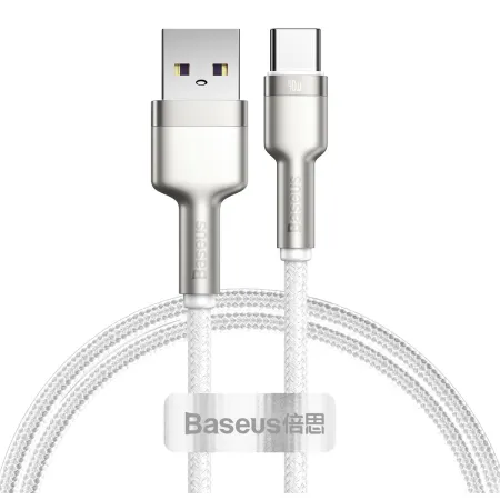 Кабель Baseus Cafule Metal Cable USB to Type-C 40W 5A 1m Білий