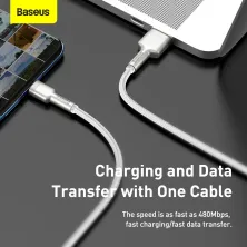 Кабель Baseus Cafule Metal Cable USB to Type-C 40W 5A 2m Білий