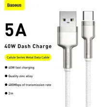 Кабель Baseus Cafule Metal Cable USB to Type-C 40W 5A 2m Білий