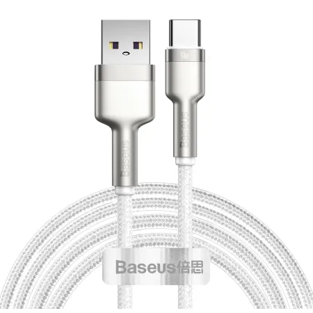 Кабель Baseus Cafule Metal Cable USB to Type-C 40W 5A 2m Білий