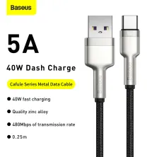 Кабель Baseus Cafule Metal Cable USB to Type-C 40W 5A 0.25m Чорний