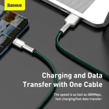 Кабель Baseus Cafule Metal Cable USB to Type-C 40W 5A 1m Зелений