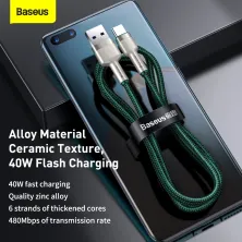 Кабель Baseus Cafule Metal Cable USB to Type-C 40W 5A 1m Зелений