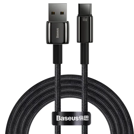 Кабель Baseus Tungsten Gold Fast Charging Data Cable USB to Type-C 66W 11V 6A 2m Чорний