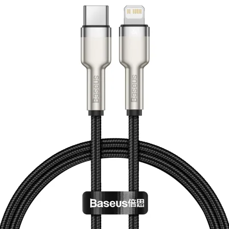 Кабель Baseus Cafule Metal Cable Type-C to Lightning PD 20W 2.4А 0.25m Чорний