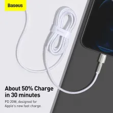 Кабель Baseus Cafule Metal Cable Type-C to Lightning PD 20W 2.4А 2m Білий