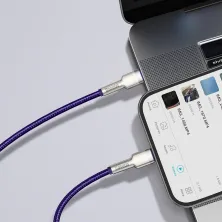 Кабель Baseus Cafule Metal Cable Type-C to Lightning PD 20W 2.4А 2m Фіолетовий