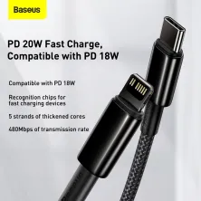 Кабель Baseus Tungsten Gold Fast Charging Data Cable Type-C to Lightning PD 20W 2.4А 1m Черный