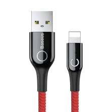 Кабель Baseus C-shaped Light Intelligent power-off Cable USB to Lightning 2.4A 1m Красный
