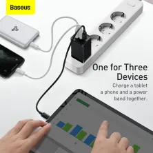 Сетевое зарядное устройство Baseus Quick GaN2 Pro QC4.0+PD3.0 65W USB+2Type-C 5A + кабель Baseus Type-C to Type-C 100W 20V/5A 1м Черный