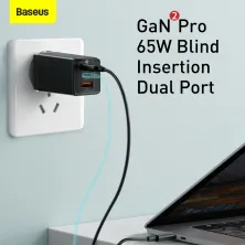 Сетевое зарядное устройство Baseus Quick GaN2 Pro QC4.0+PD3.0 65W USB+2Type-C 5A + кабель Baseus Type-C to Type-C 100W 20V/5A 1м Черный