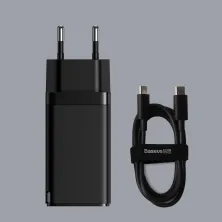 Сетевое зарядное устройство Baseus Quick GaN2 Pro QC4.0+PD3.0 65W USB+2Type-C 5A + кабель Baseus Type-C to Type-C 100W 20V/5A 1м Черный