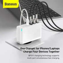 Мережевий зарядний пристрій Baseus Quick GaN2 Pro QC4.0+PD3.0 100W 2USB+2Type-C 5A + кабель Baseus Type-C to Type-C 100W 20V/5A 1м Білий