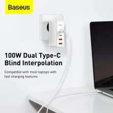 Мережевий зарядний пристрій Baseus Quick GaN2 Pro QC4.0+PD3.0 100W 2USB+2Type-C 5A + кабель Baseus Type-C to Type-C 100W 20V/5A 1м Білий