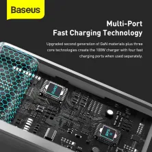 Мережевий зарядний пристрій Baseus Quick GaN2 Pro QC4.0+PD3.0 100W 2USB+2Type-C 5A + кабель Baseus Type-C to Type-C 100W 20V/5A 1м Білий