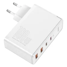 Мережевий зарядний пристрій Baseus Quick GaN2 Pro QC4.0+PD3.0 100W 2USB+2Type-C 5A + кабель Baseus Type-C to Type-C 100W 20V/5A 1м Білий
