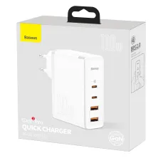 Мережевий зарядний пристрій Baseus Quick GaN2 Pro QC4.0+PD3.0 100W 2USB+2Type-C 5A + кабель Baseus Type-C to Type-C 100W 20V/5A 1м Білий