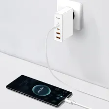 Мережевий зарядний пристрій Baseus Quick GaN2 Pro QC4.0+PD3.0 100W 2USB+2Type-C 5A + кабель Baseus Type-C to Type-C 100W 20V/5A 1м Білий