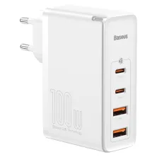 Сетевое зарядное устройство Baseus Quick GaN2 Pro QC4.0+PD3.0 100W 2USB+2Type-C 5A + кабель Baseus Type-C to Type-C 100W 20V/5A 1м Белый