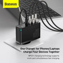 Мережевий зарядний пристрій Baseus Quick GaN2 Pro QC4.0+PD3.0 100W 2USB+2Type-C 5A + кабель Baseus Type-C to Type-C 100W 20V/5A 1м Чорний