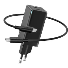 Мережевий зарядний пристрій Baseus GaN Mini PD3.0 45W 2Type-C 3A + кабель Baseus Type-C to Type-C 60W 20V/3A 1м Чорний