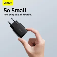 Мережевий зарядний пристрій Baseus Compact Quick Charger QC3.0+PD3.0 20W USB+Type-C 3A Чорний