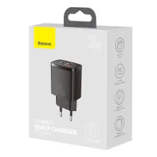 Мережевий зарядний пристрій Baseus Compact Quick Charger QC3.0+PD3.0 20W USB+Type-C 3A Чорний