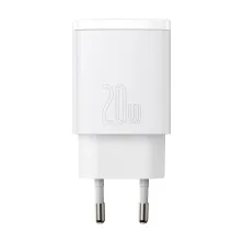 Мережевий зарядний пристрій Baseus Compact Quick Charger QC3.0+PD3.0 20W USB+Type-C 3A Білий