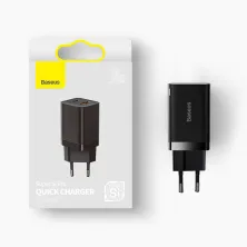 Мережевий зарядний пристрій Baseus Super Si Pro Quick Charger QC3.0+PD3.0 30W USB+Type-C 3A Чорний