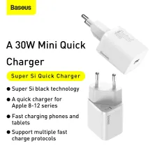 Сетевое зарядное устройство Baseus Super Si Quick Charger 1C PD3.0 30W Type-C 3A Белый