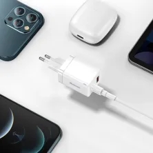 Мережевий зарядний пристрій Baseus Super Si Pro Quick Charger QC3.0+PD3.0 30W USB+Type-C 3A Білий