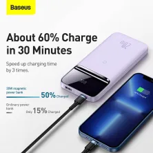 УМБ Baseus Magnetic 1in2 10000mAh 20W 3A QC3.0+PD3.0 з Бездротовою зарядкою Qi 10W Фіолетовий
