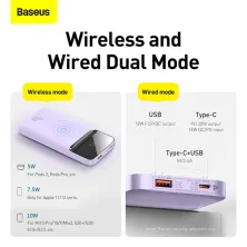 УМБ Baseus Magnetic 1in2 10000mAh 20W 3A QC3.0+PD3.0 з Бездротовою зарядкою Qi 10W Фіолетовий