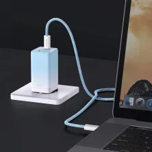 Мережевий зарядний пристрій Baseus GaN3 Pro Fast Charger  QC4.0+PD3.0 65W USB+2Type-C 3A + кабель Baseus Type-C to Type-C 100W 20V/5A 1м Блакитний