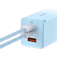 Мережевий зарядний пристрій Baseus GaN3 Pro Fast Charger  QC4.0+PD3.0 65W USB+2Type-C 3A + кабель Baseus Type-C to Type-C 100W 20V/5A 1м Блакитний