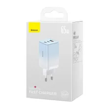 Мережевий зарядний пристрій Baseus GaN3 Pro Fast Charger  QC4.0+PD3.0 65W USB+2Type-C 3A + кабель Baseus Type-C to Type-C 100W 20V/5A 1м Блакитний