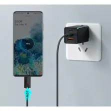 Мережевий зарядний пристрій Baseus GaN3 Pro Fast Charger QC4.0+PD3.0 65W USB+2Type-C 3A + кабель Baseus Type-C to Type-C 100W 20V/5A 1м Чорний