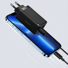 Мережевий зарядний пристрій Baseus GaN3 Pro Fast Charger QC4.0+PD3.0 65W USB+2Type-C 3A + кабель Baseus Type-C to Type-C 100W 20V/5A 1м Чорний