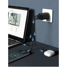 Мережевий зарядний пристрій Baseus GaN3 Pro Fast Charger QC4.0+PD3.0 65W USB+2Type-C 3A + кабель Baseus Type-C to Type-C 100W 20V/5A 1м Чорний