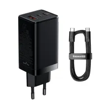 Мережевий зарядний пристрій Baseus GaN3 Pro Fast Charger QC4.0+PD3.0 65W USB+2Type-C 3A + кабель Baseus Type-C to Type-C 100W 20V/5A 1м Чорний