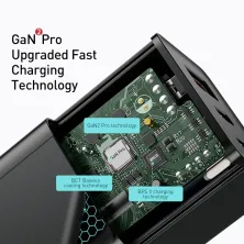 Мережевий зарядний пристрій Baseus GaN3 Pro Fast Charger QC4.0+PD3.0 65W USB+2Type-C 3A + кабель Baseus Type-C to Type-C 100W 20V/5A 1м Чорний