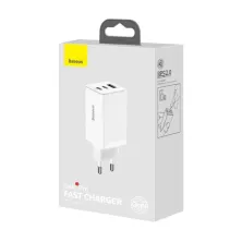Мережевий зарядний пристрій Baseus GaN3 Pro Fast Charger  QC4.0+PD3.0 65W USB+2Type-C 3A + кабель Baseus Type-C to Type-C 100W 20V/5A 1м Білий