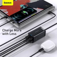 Мережевий зарядний пристрій Baseus GaN3 Pro Desktop Fast Charger QC4.0+PD3.0 65W 2USB+2Type-C 3A + кабель Baseus Type-C to Type-C 100W 20V/5A 1м Чорний