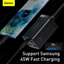Мережевий зарядний пристрій Baseus GaN3 Pro Desktop Fast Charger QC4.0+PD3.0 65W 2USB+2Type-C 3A + кабель Baseus Type-C to Type-C 100W 20V/5A 1м Чорний